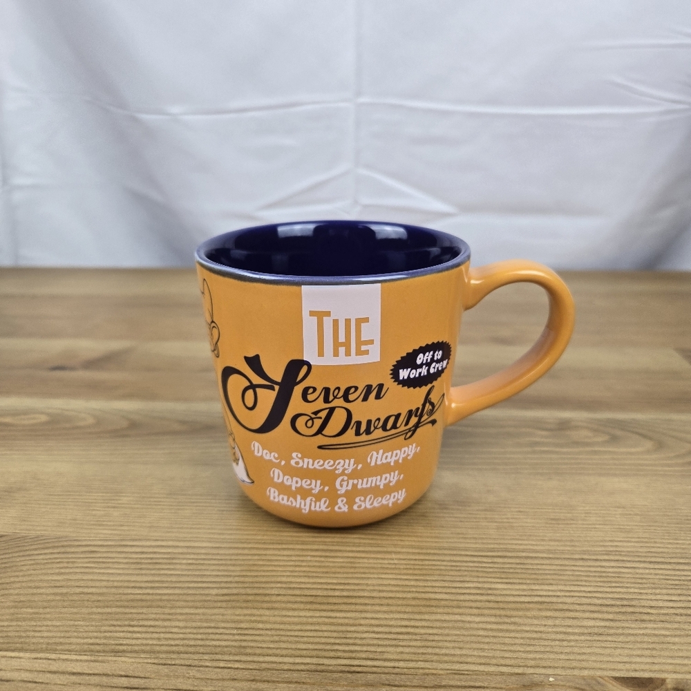 Disney The Seven Dwarfs Mug Off To Work Crew Orange Purple Coffee Tea Cup 15 Oz